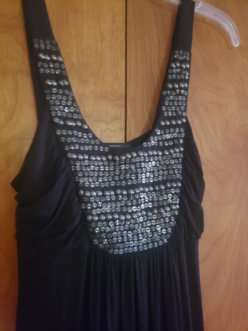 Soprano Black Maxi Dress with Beaded Scoop Neck